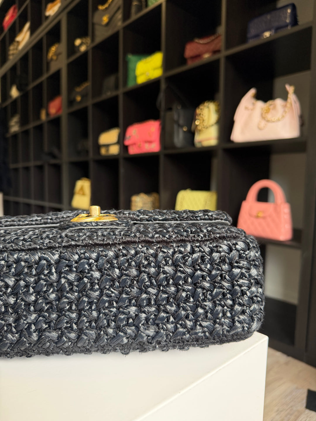Chanel 18C Black Ancient Greece Raffia Crochet Flap Bag