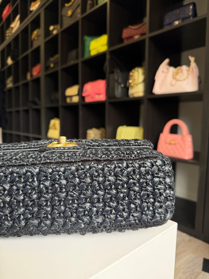 Chanel 18C Black Ancient Greece Raffia Crochet Flap Bag