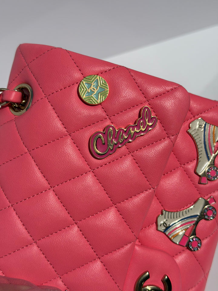 Chanel Medium Hollywood Charms Classic Flap Bag Pink Lambskin Light Gold Hardware 2024