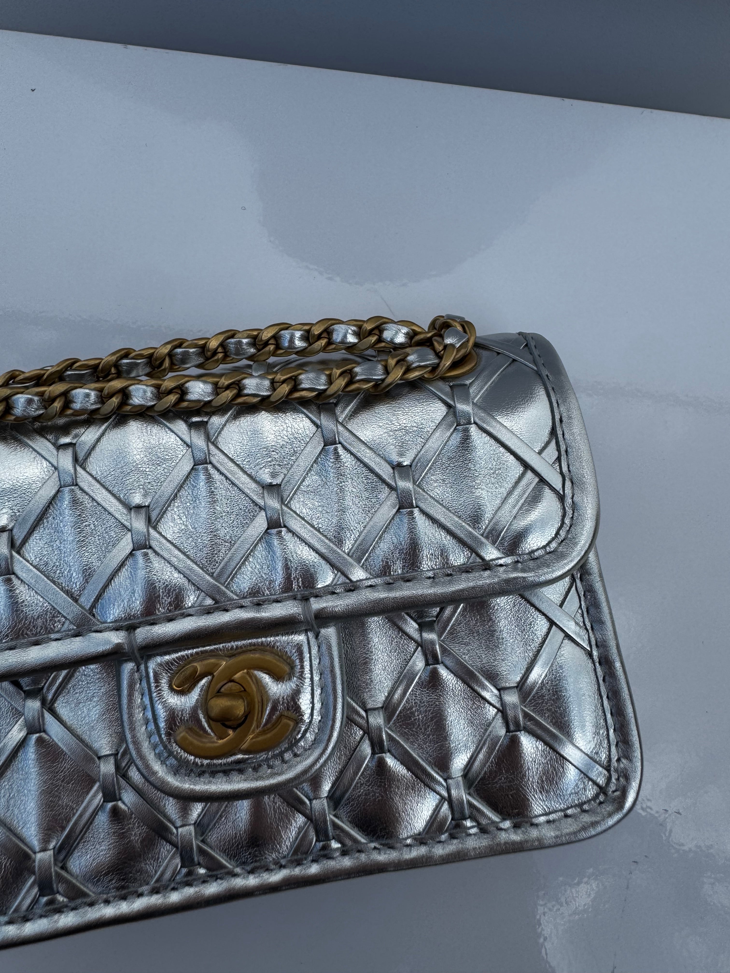 Chanel Silver Metallic Mini Braided Calfskin Flap Bag – Its A Luv