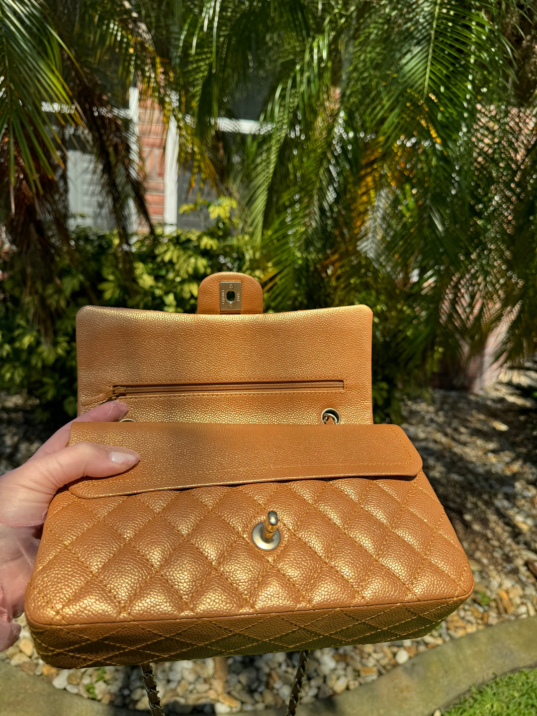 Chanel Copper Gold Metallic Medium Caviar Double Flap Bag