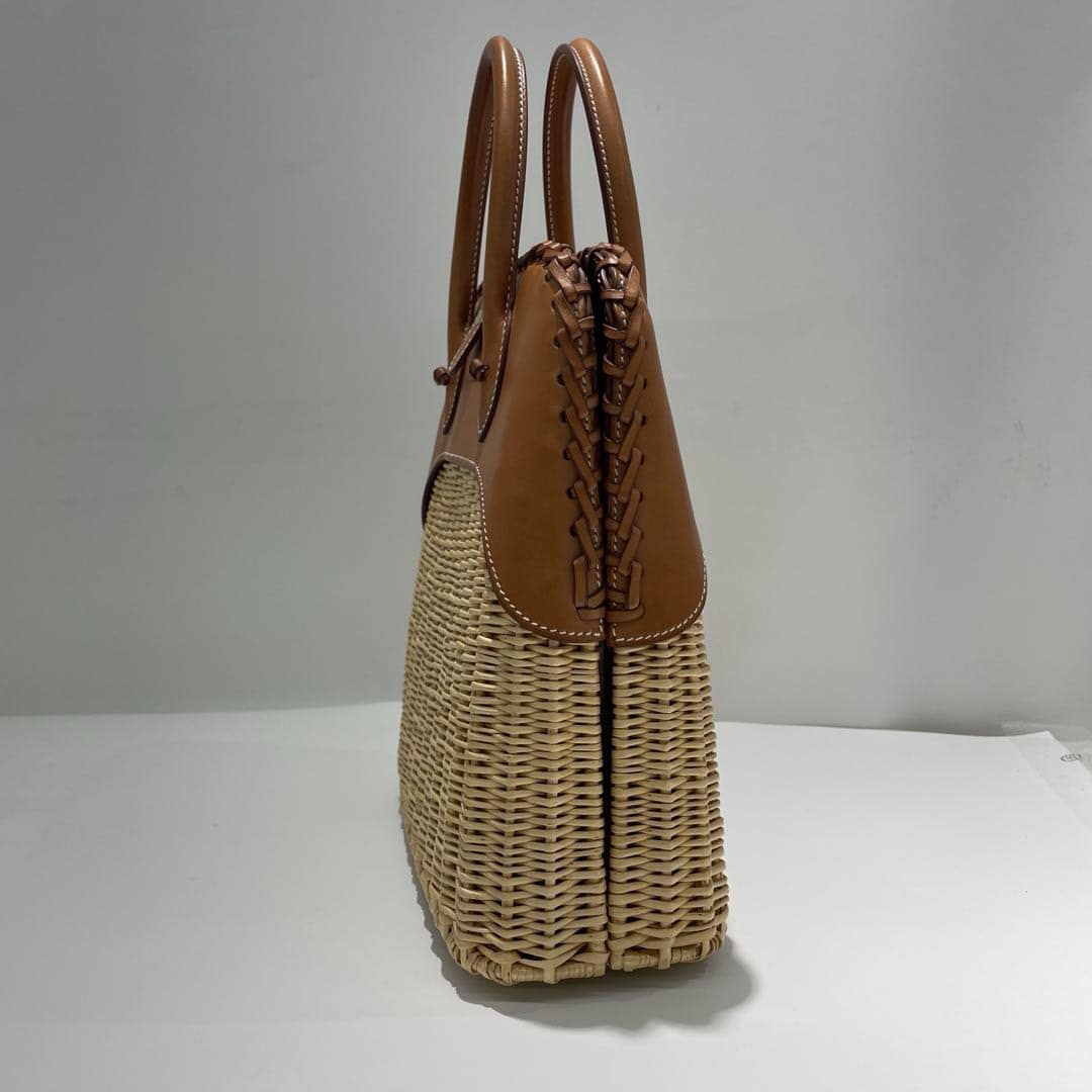 Hermes 2016 Picnic Bolide 25 Fauve Barenia & Osier Wicker Bag
