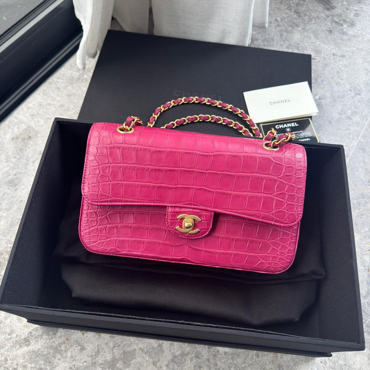 Chanel Medium Classic Flap Bag Matte Alligator Pink Brushed Gold Hardware 2018
