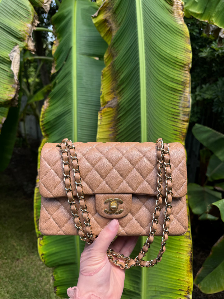 Chanel 18S Small Dark Beige Caviar Double Flap