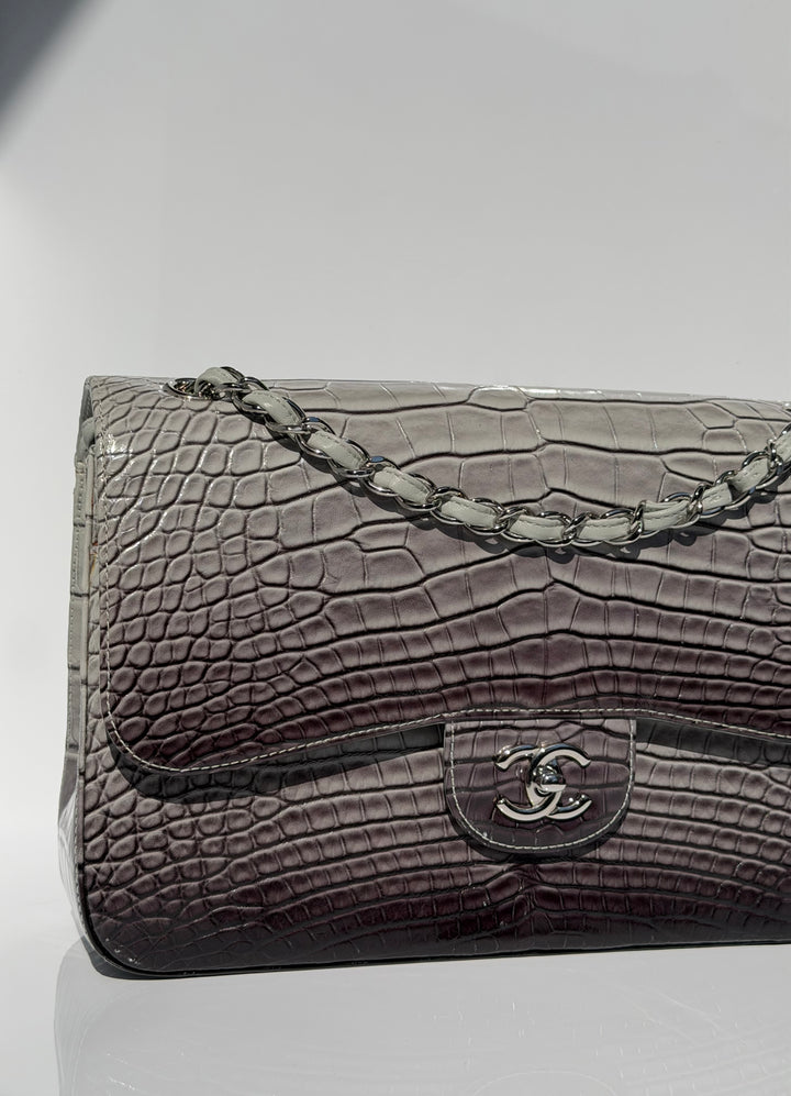 Chanel Jumbo Flap Grey & Black Ombre Alligator Silver Hardware 2015