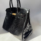 Hermes 18K Yellow Gold Diamond Black Porosus Crocodile Birkin 35