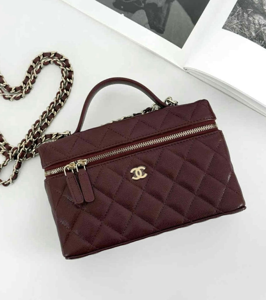 Chanel 25B Burgundy Caviar Slim Vanity Bag