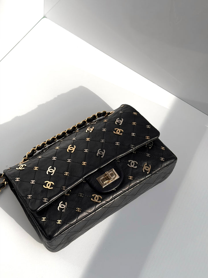Chanel Medium Reissue 2.55 Flap Bag Black Leather Gold Hardware Punk Charms 2007