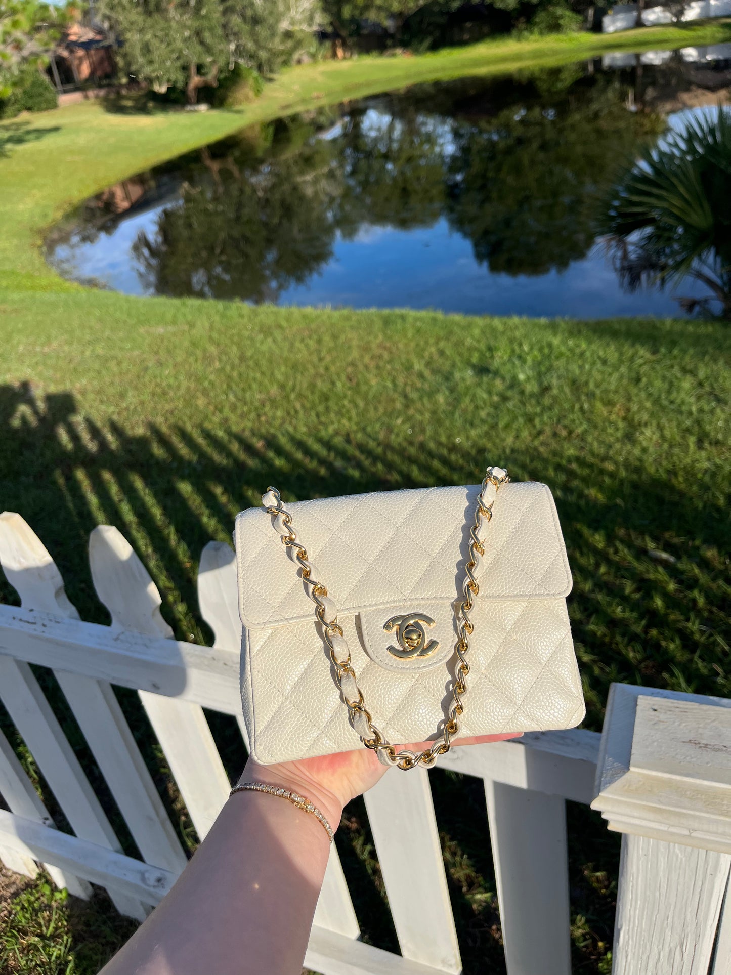 Chanel Cream Caviar Vintage Mini Square Flap Bag