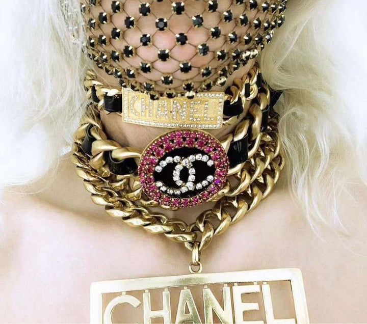 Chanel 1995 Barbie Crystal Nameplate Choker