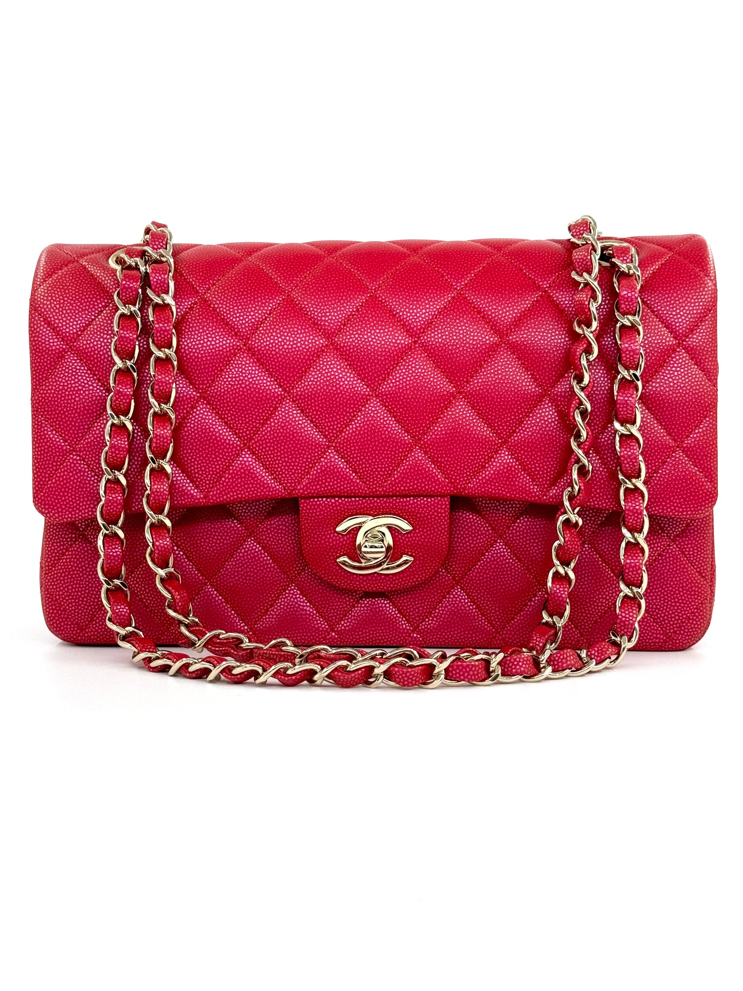 Chanel 21S Red Iridescent Medium Caviar Flap Bag