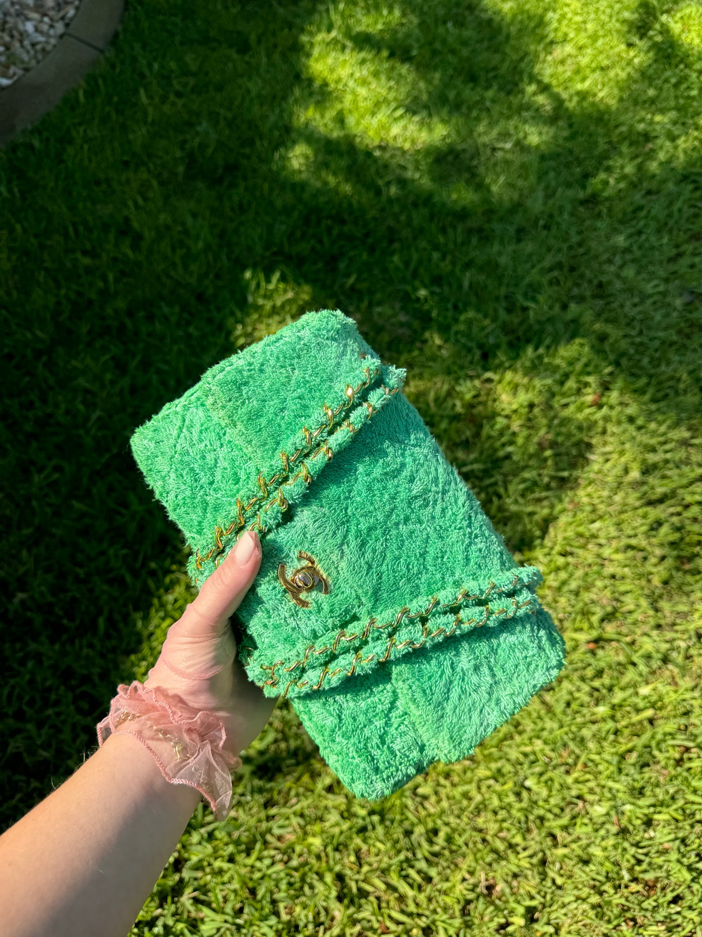 RARE 1991 Chanel Green Medium Terry Flap