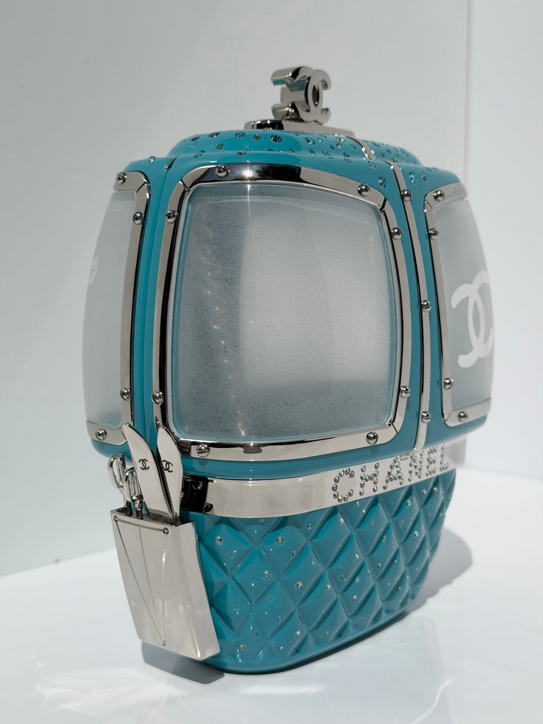 Chanel Ski Gondola Swarovski Minaudière Blue Silver Hardware 2019
