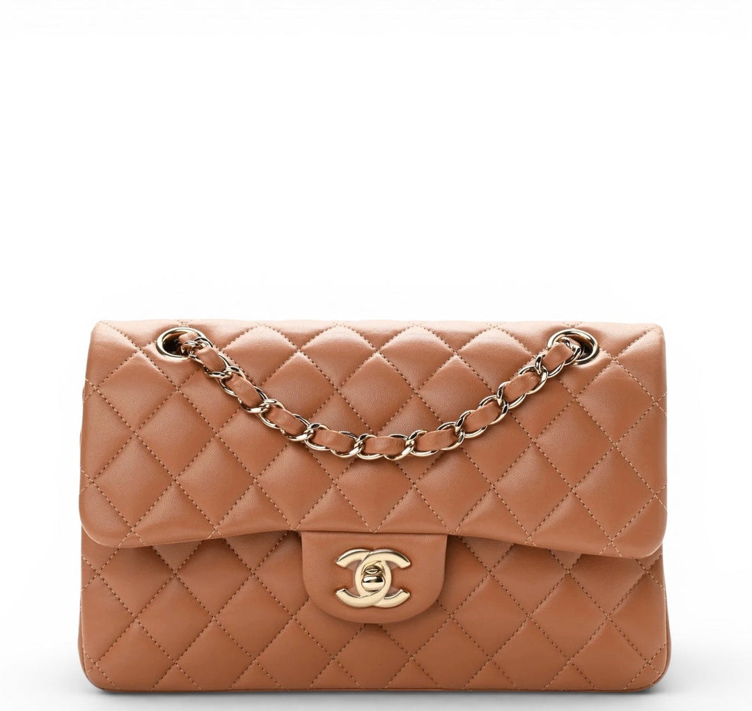 Chanel Small Classic Flap Bag Lambskin Caramel Light Gold Hardware 2022