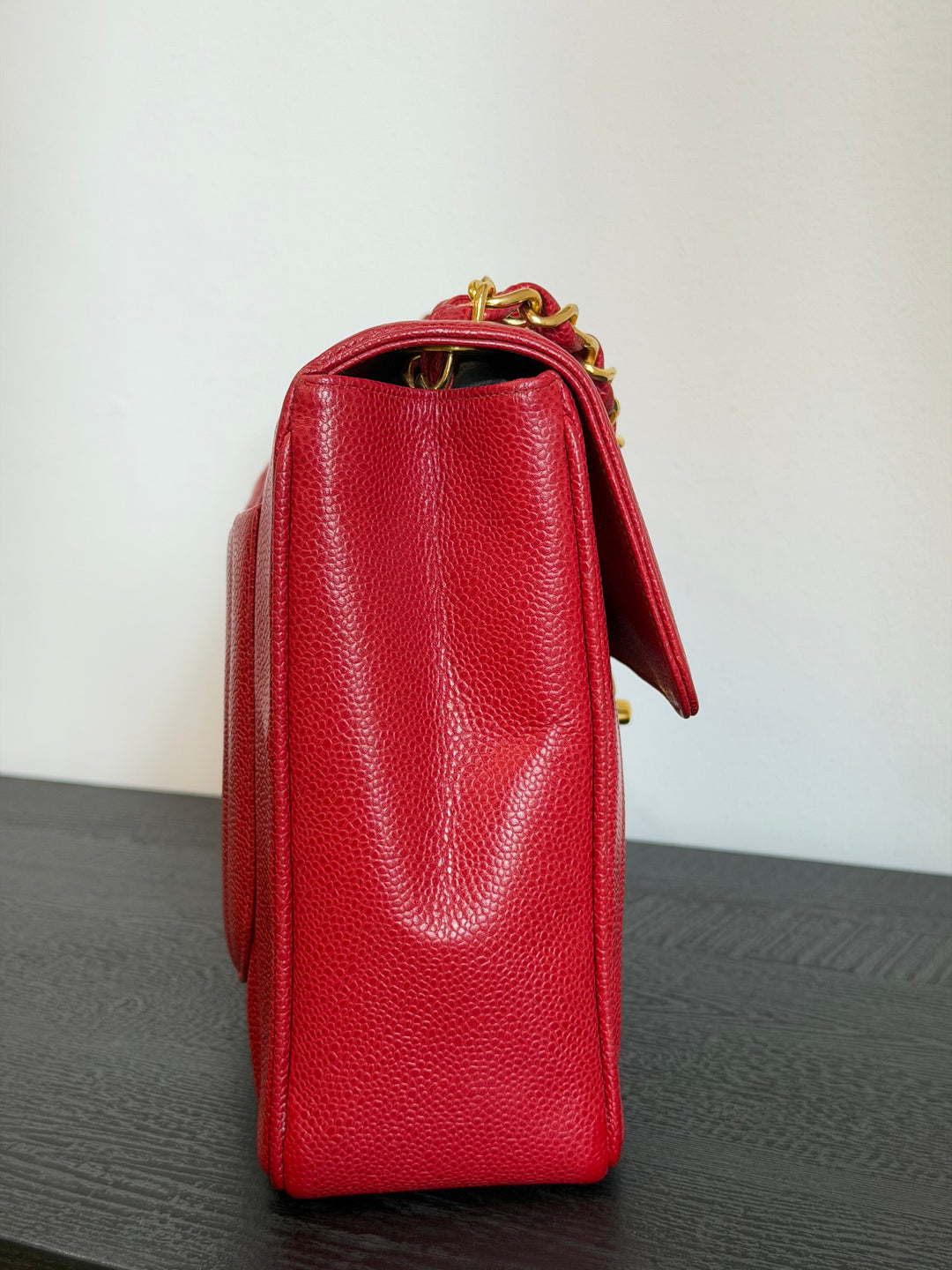 Chanel Vertical Flap Jumbo Red Caviar 24K Gold Plated Hardware 1994