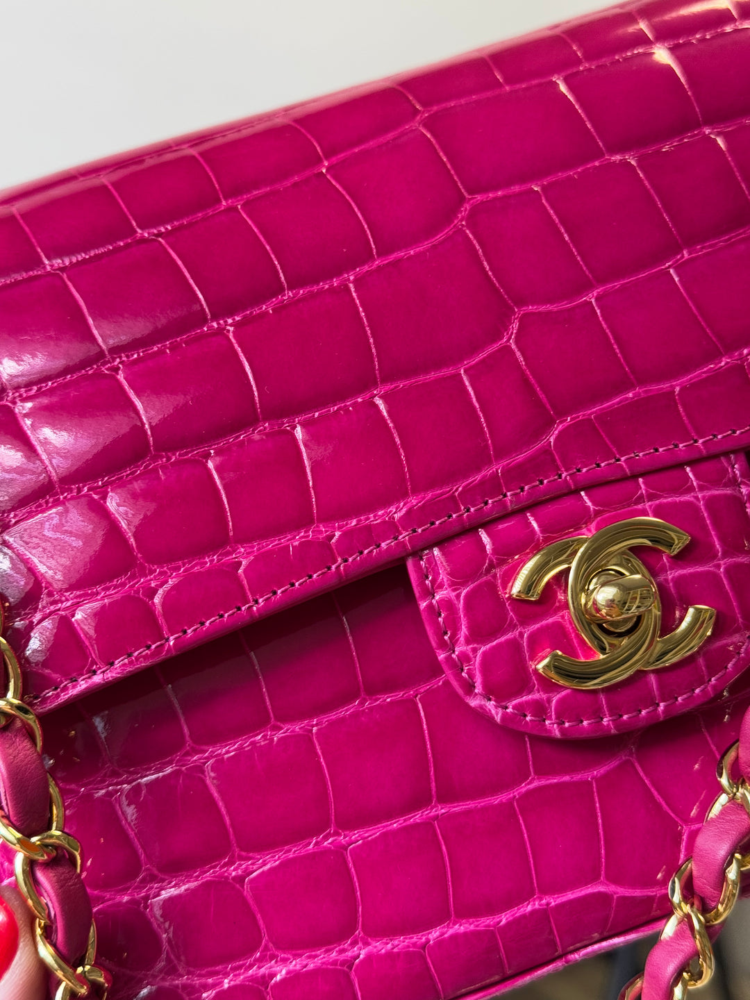 Chanel Fuchsia Alligator Medium Classic Flap Bag