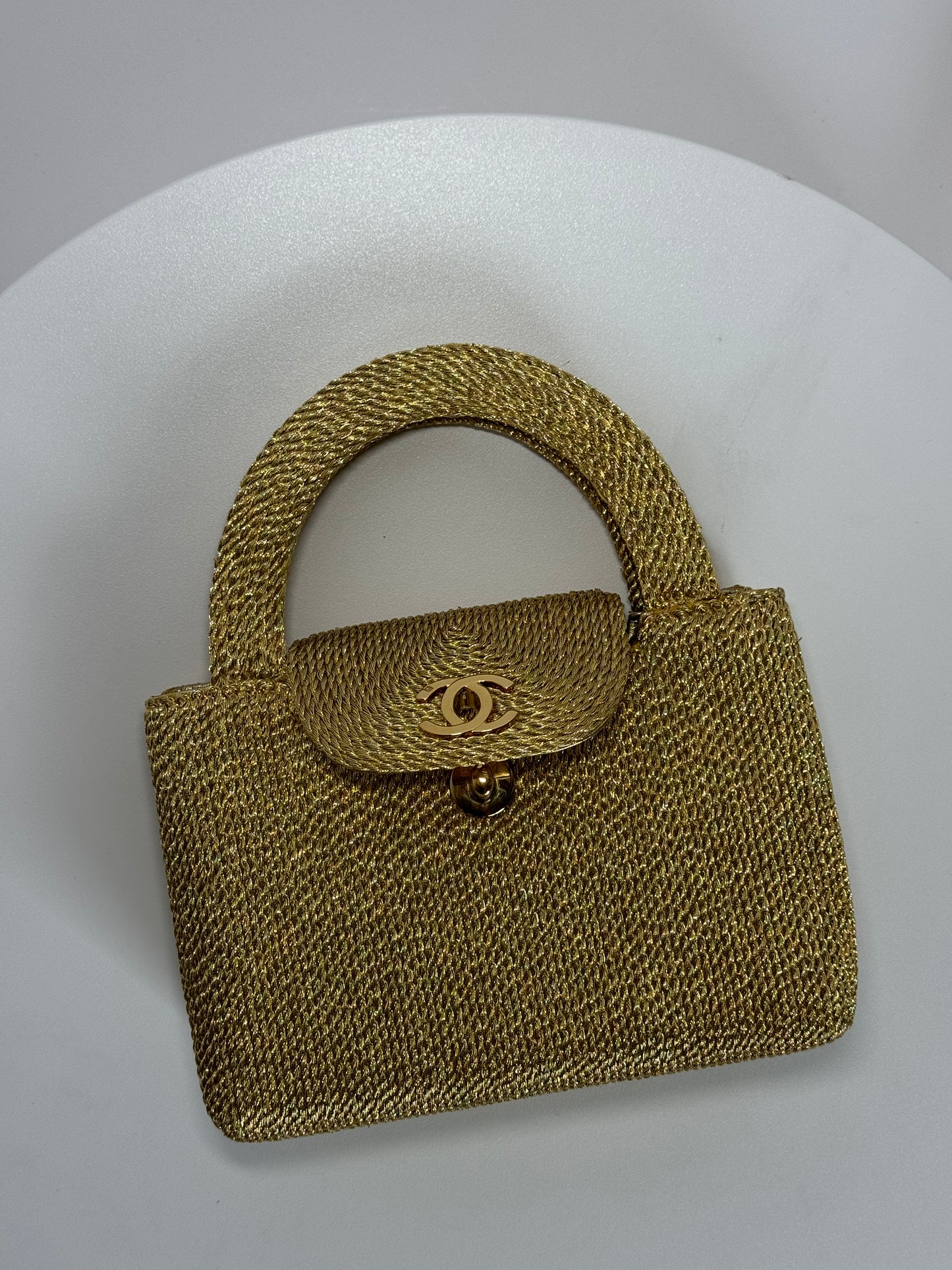 Chanel RARE 1998 Gold Silk Woven Mini Kelly