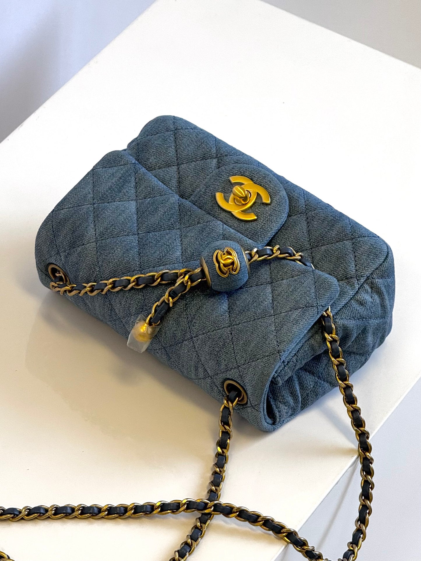 Chanel Denim Quilted Mini Pearl Crush Crossbody Bag