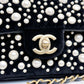 Chanel Black Velvet Mini Pearl Flap Bag