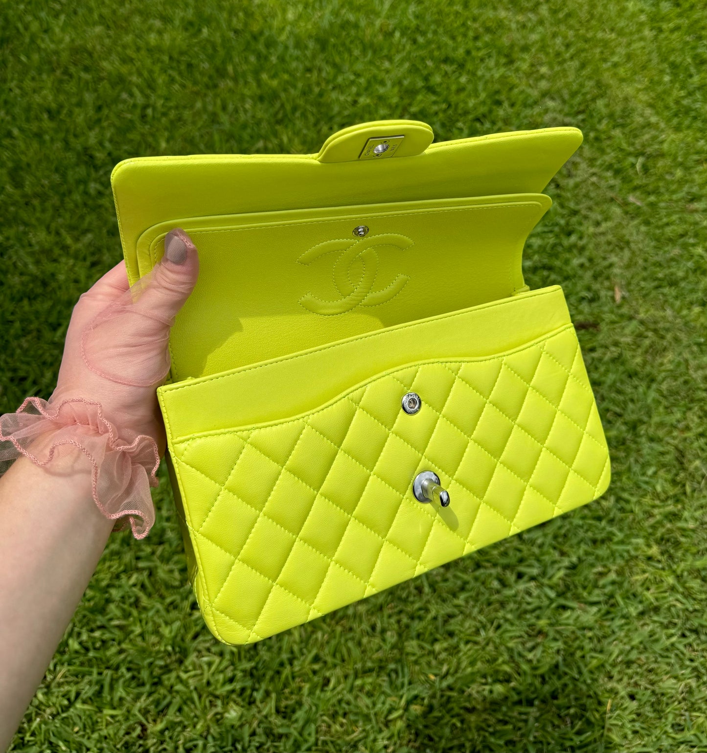 Chanel 21S Yellow Neon Lambskin Medium Flap Bag