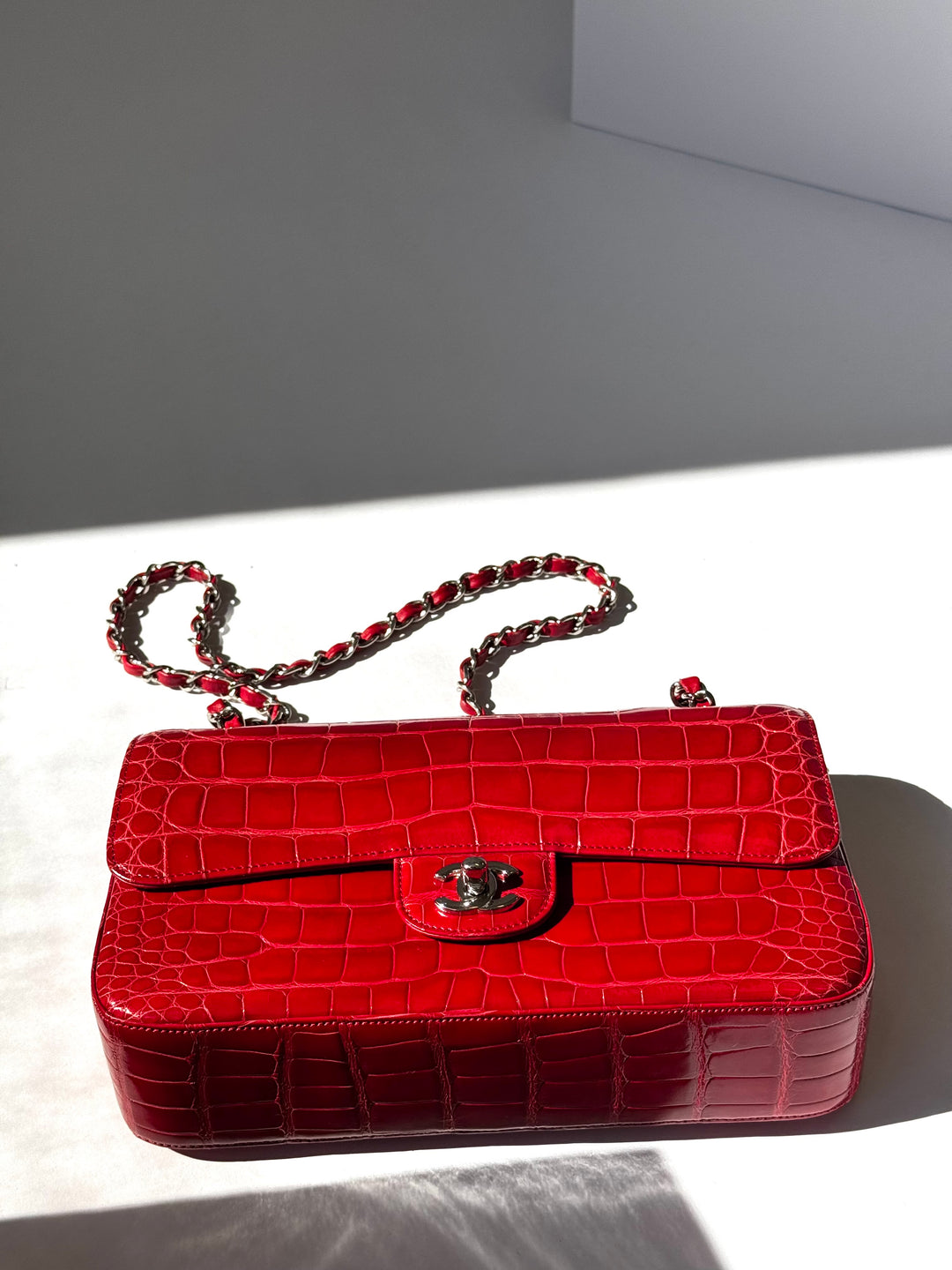 Chanel Red Alligator Medium Classic Flap Bag