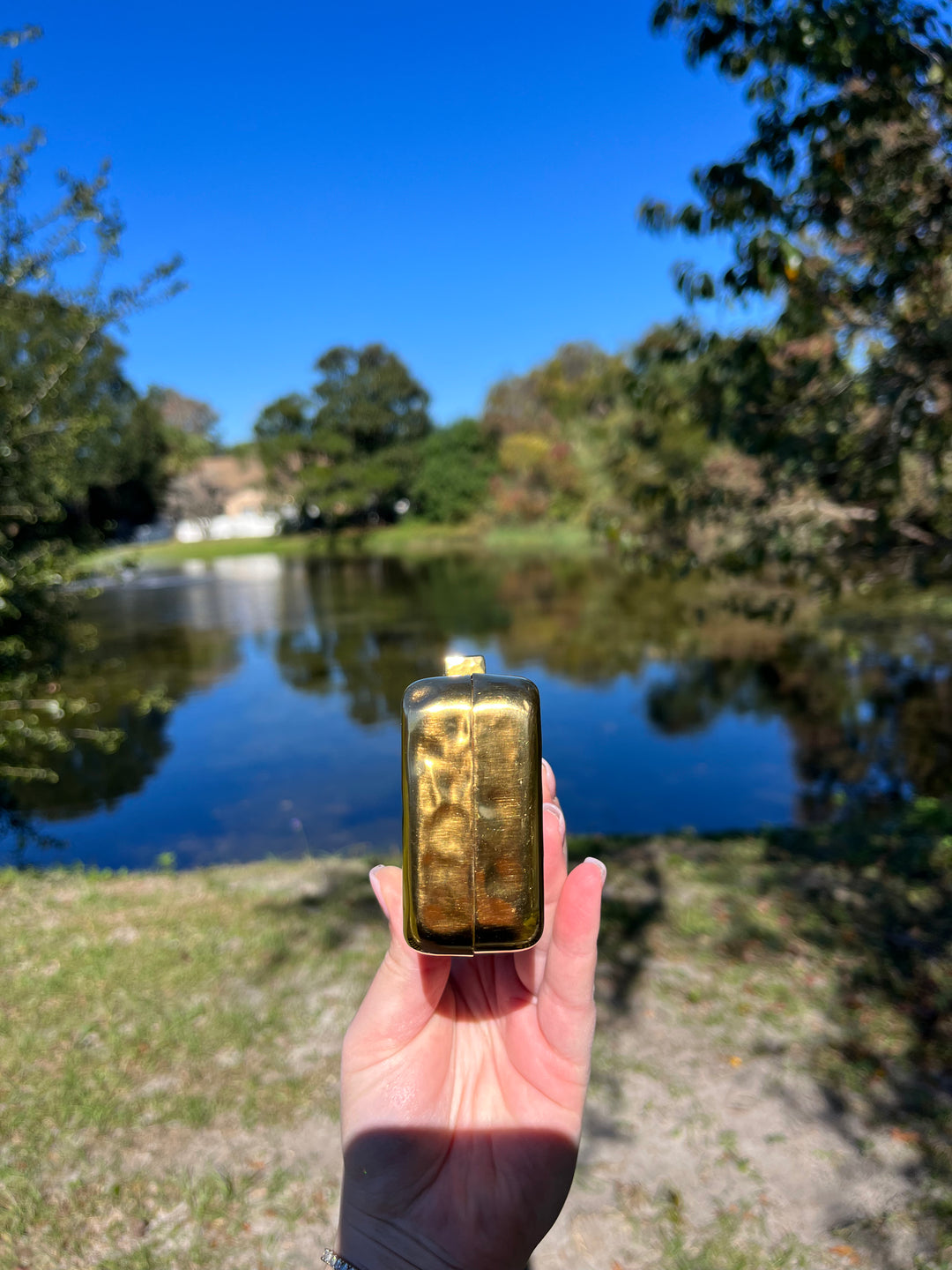 Chanel Hammered Gold Metal Bullion Bar Minaudière Clutch