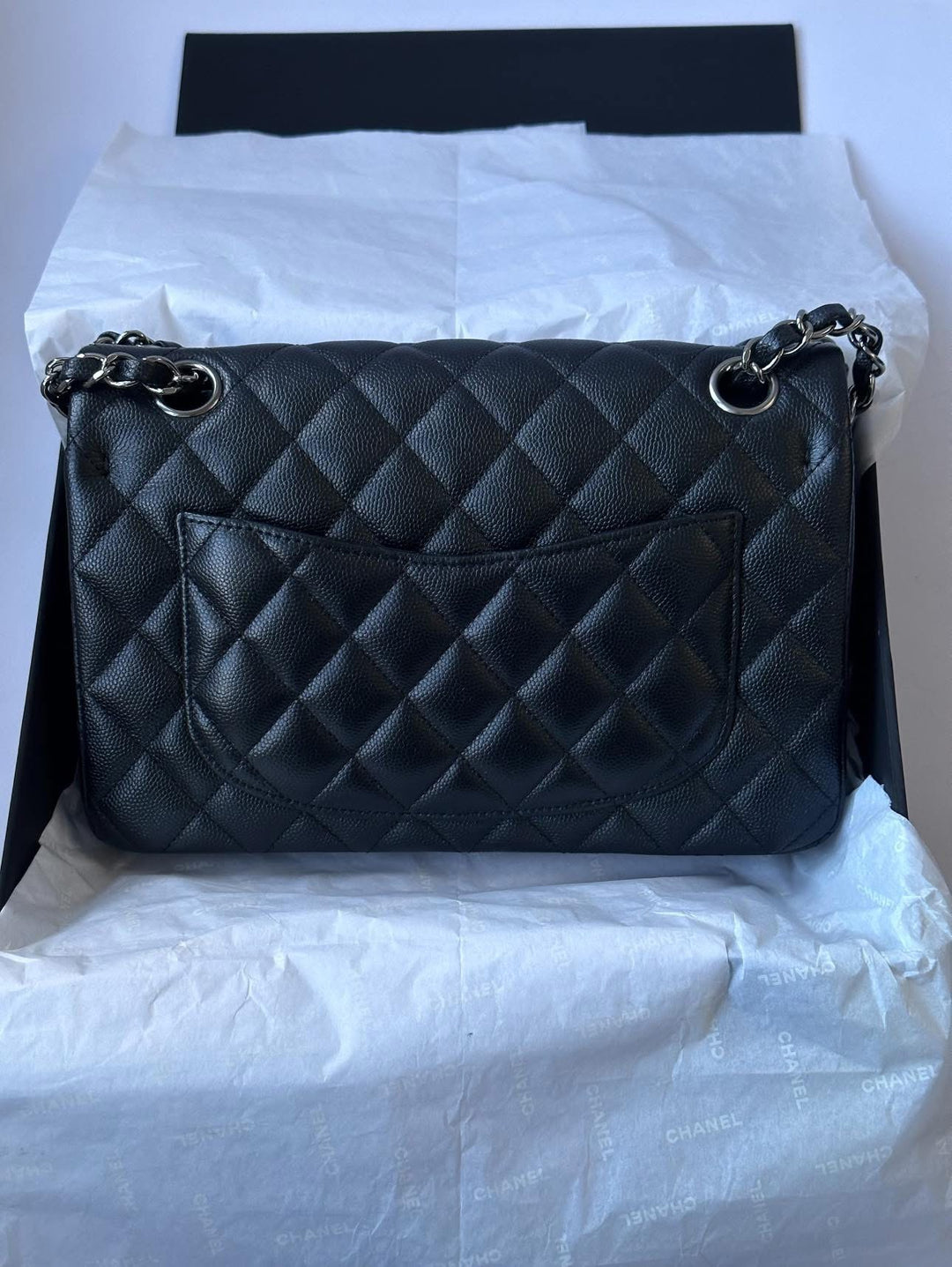 Chanel 18C Small Black Caviar Iridescent Classic Flap Bag + RHW