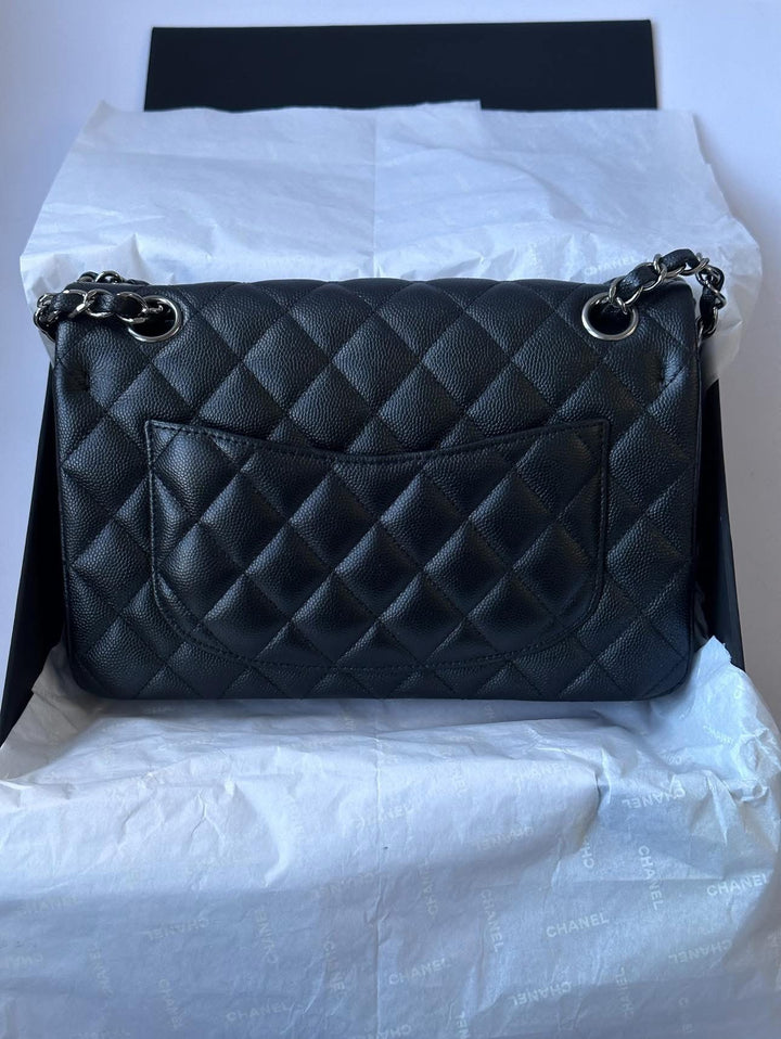 Chanel 18C Small Black Caviar Iridescent Classic Flap Bag + RHW