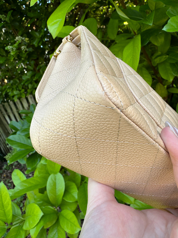 Chanel 2008 Beige Claire Medium Caviar Classic Flap W 24K GHW