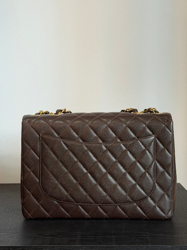 Chanel Classic Flap Jumbo Brown Caviar 24K Gold Hardware 2000