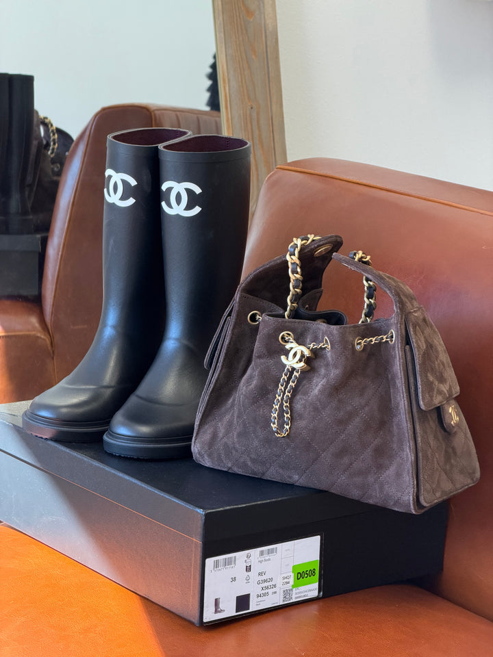 Chanel 25 Brown Suede Small Hobo Bag