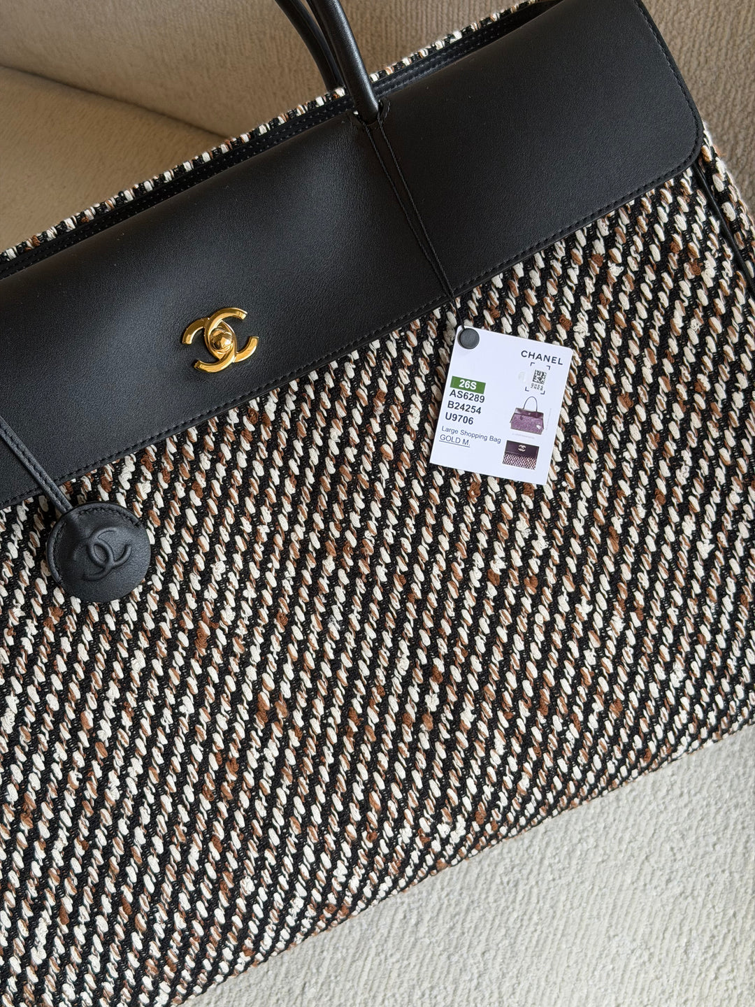 Chanel XXL Shopping Tote Black Calfskin and Multi Tweed Gold Hardware 2026