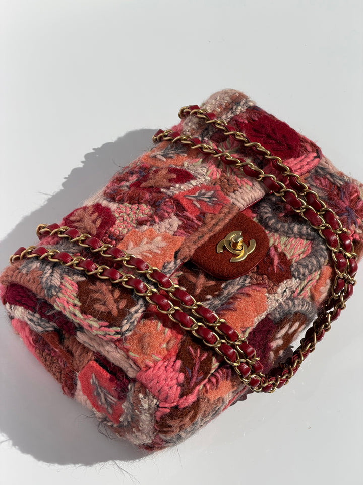 Chanel Embroidered Wool Medium Flap Bag Red Multicolor Gold Hardware 2018