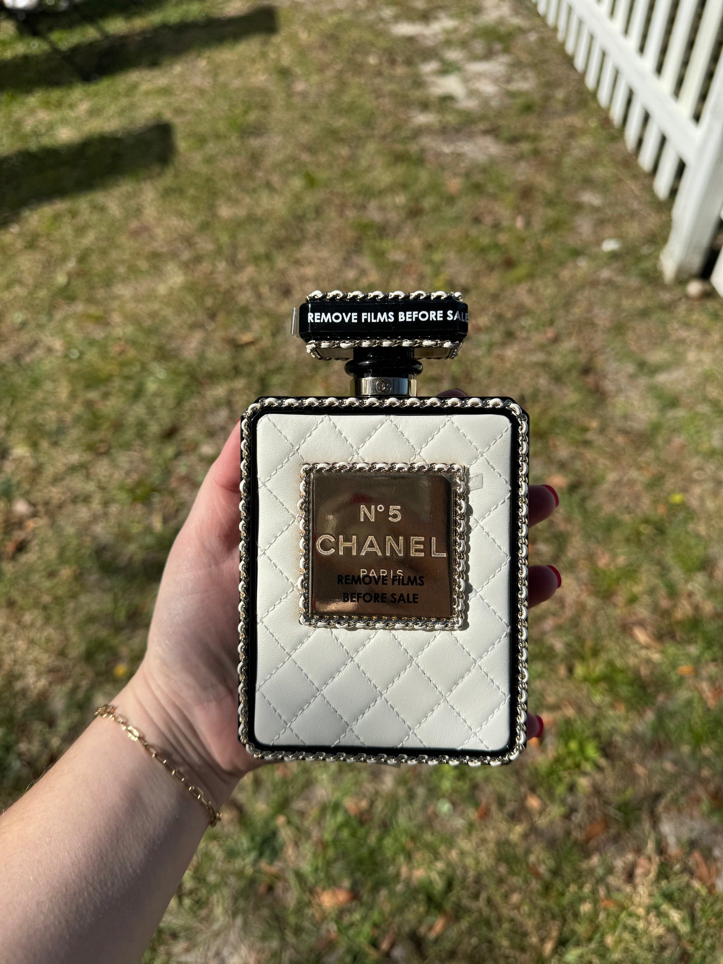 Chanel Black Quilted Leather and White Perspex Perfume Bottle Minaudiere