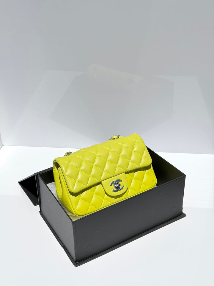 Chanel 21S Mini Classic Flap Lambskin Yellow Silver Hardware