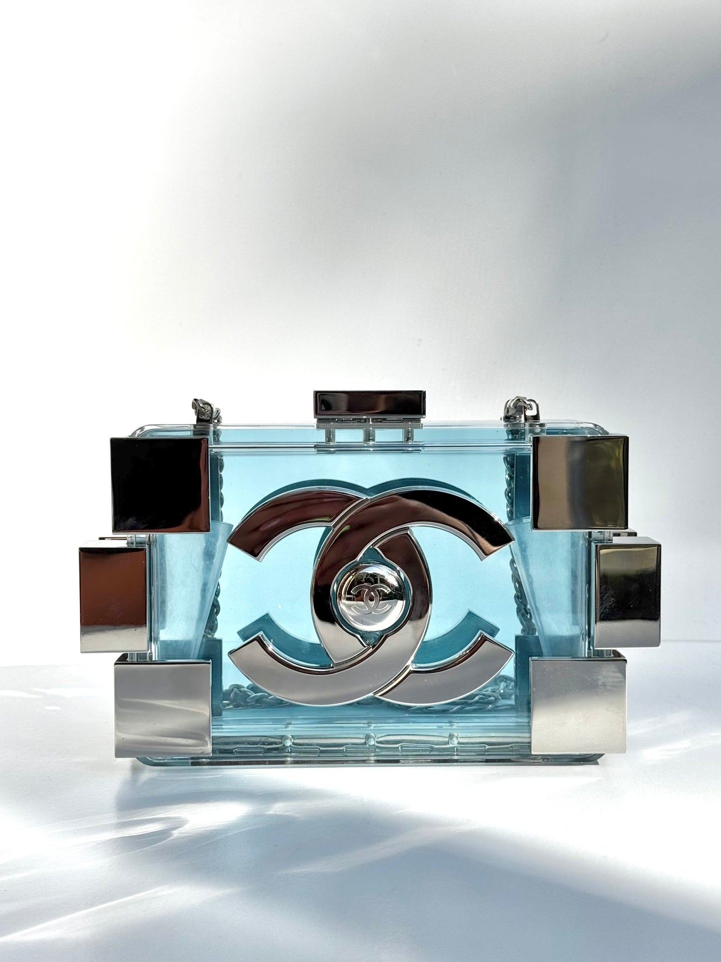 Chanel Plexiglass Blue & Silver Barcode Lego Minaudiere