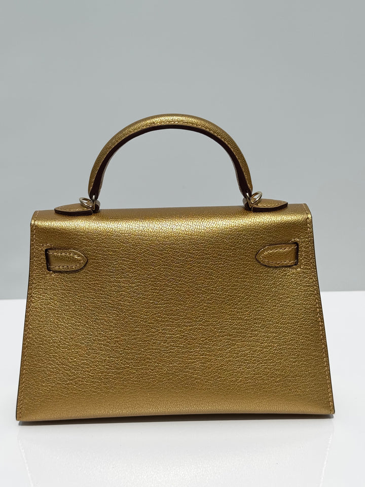 Hermes Mini Sellier Gold Metallic Chevre Dore Kelly 20