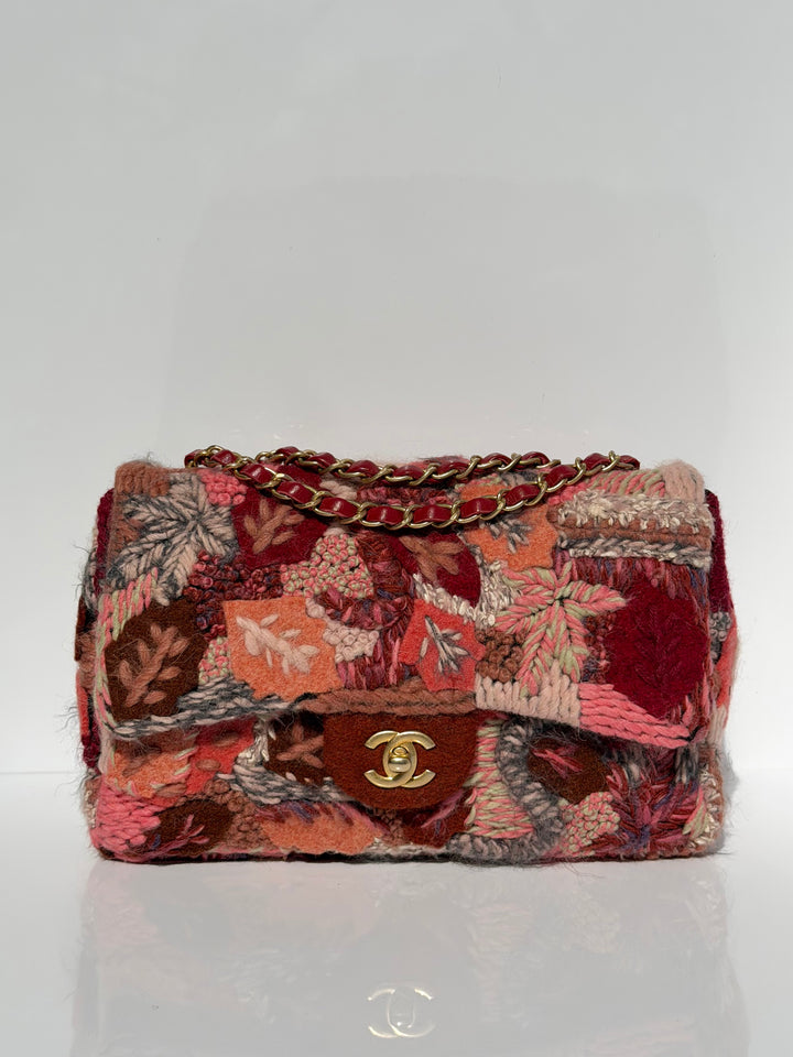 Chanel Embroidered Wool Medium Flap Bag Red Multicolor Gold Hardware 2018