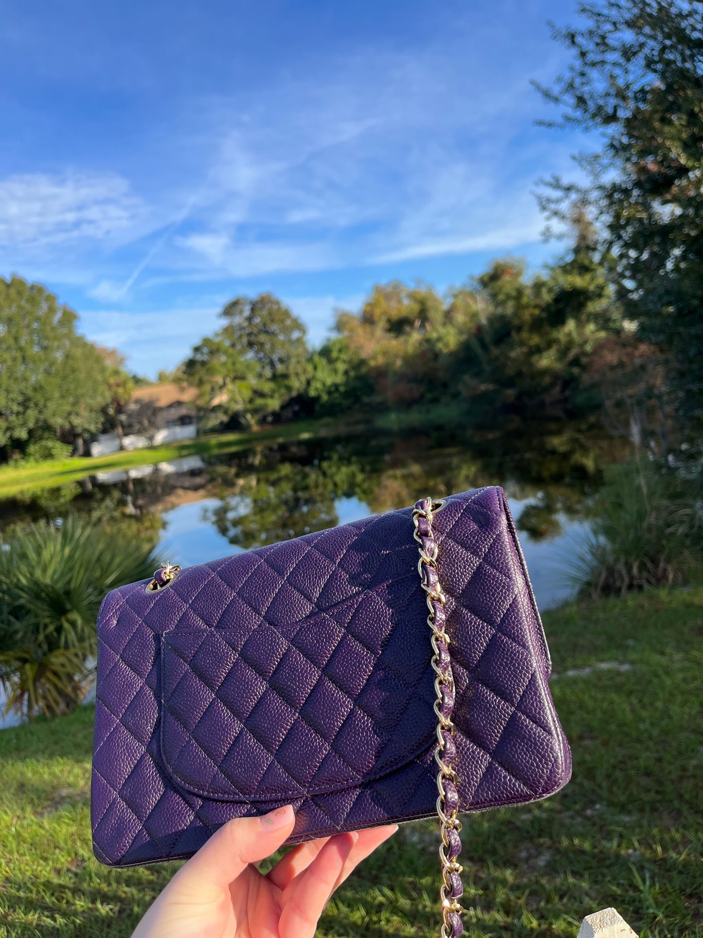 Chanel Purple Medium Vintage Caviar Classic Flap