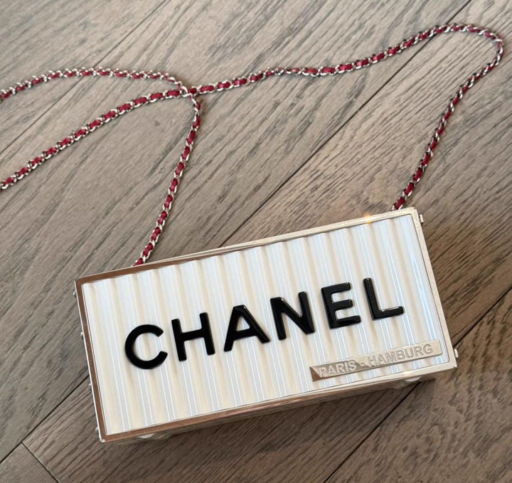 Chanel Shipping Container Bag Lucite White Silver Hardware 2018