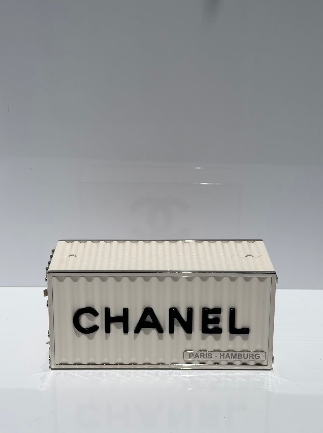 Chanel Shipping Container Bag Lucite White Silver Hardware 2018