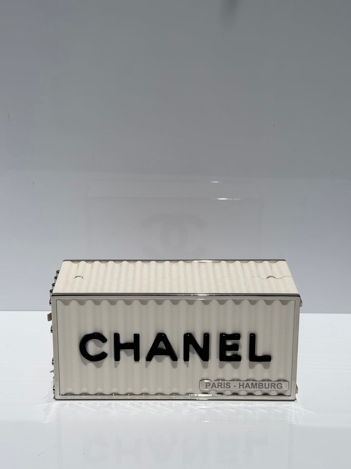Chanel Shipping Container Bag Lucite White Silver Hardware 2018