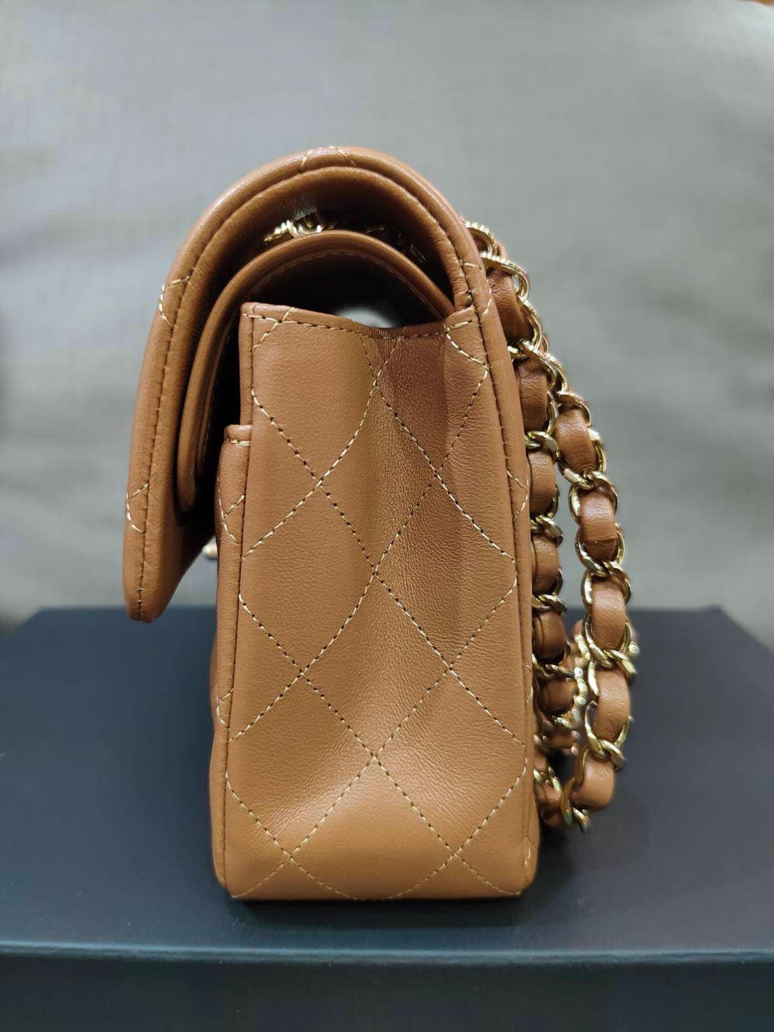 Chanel 22S Small Caramel Lambskin Classic Flap Bag + LGHW