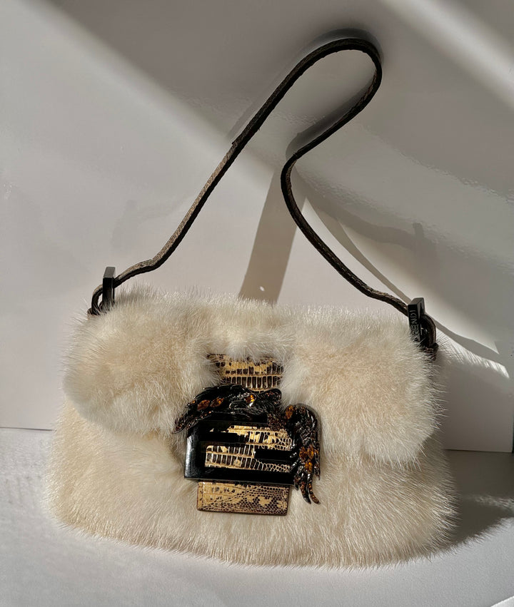 Fendi Mini Mink Fur Embellished Baguette