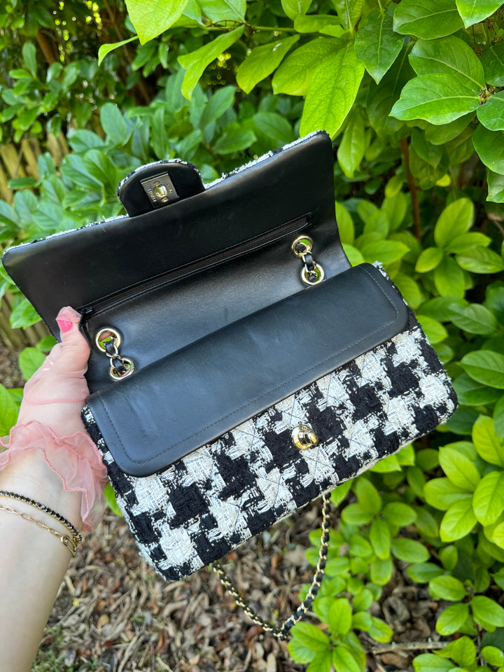Chanel Ecru Medium Houndstooth Tweed Flap Bag