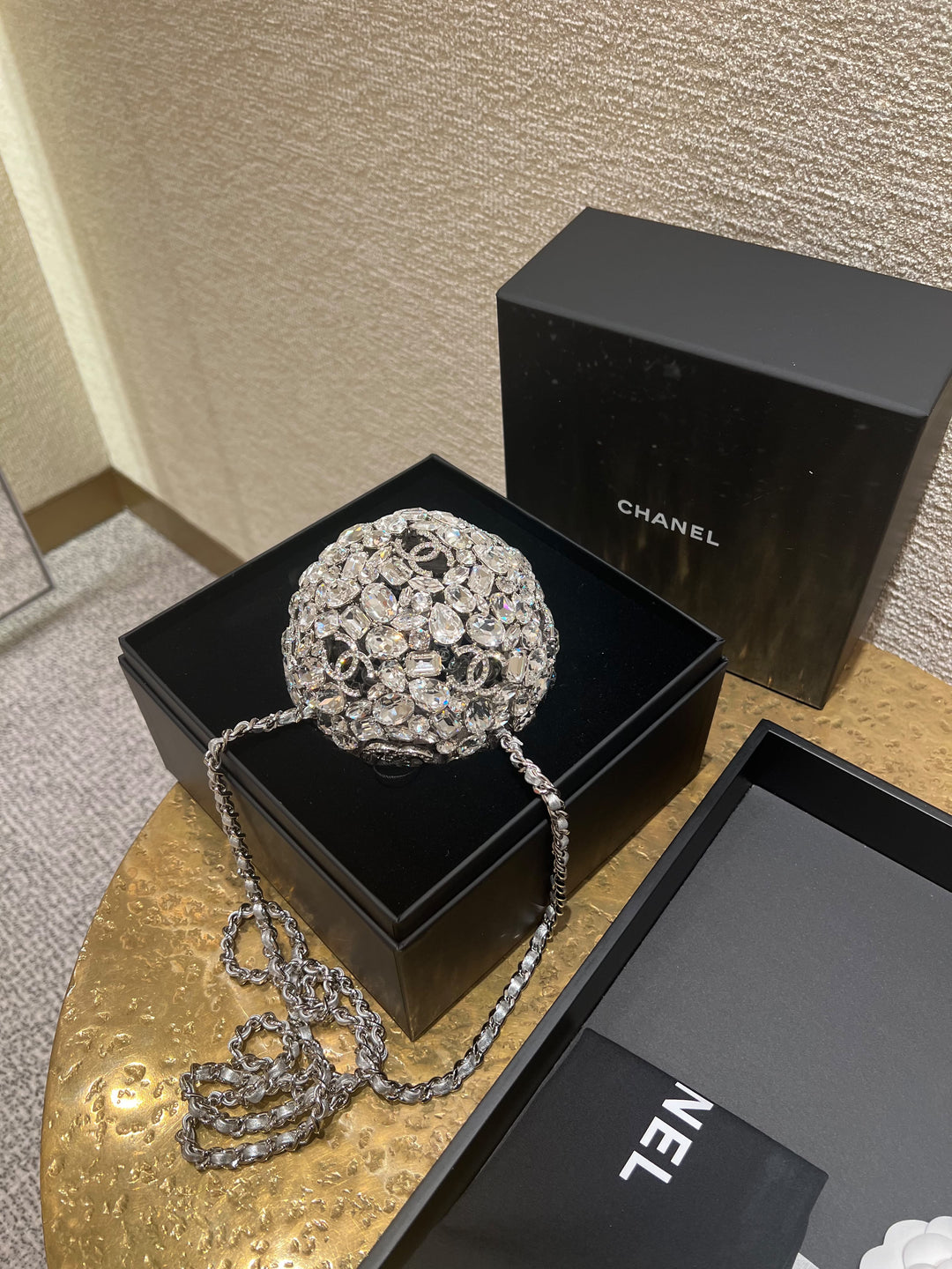 Chanel Sphere Minaudière Clutch Silver Metal & Strass Crystals Silver-Tone Hardware 2025