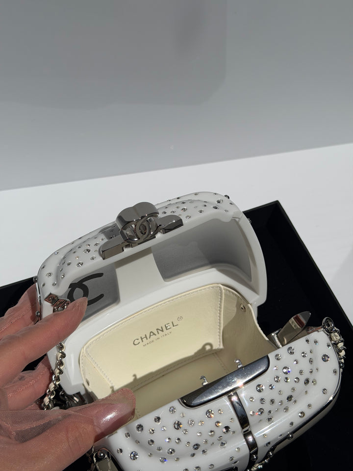 Chanel Ski Gondola Swarovski Minaudière White Silver Hardware 2019