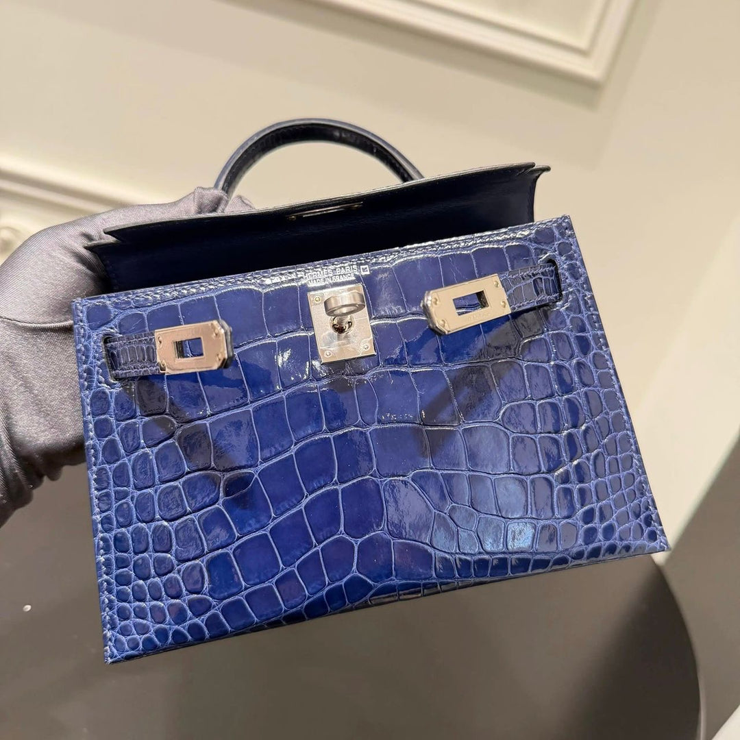 Hermès Mini Kelly 20 Niloticus Crocodile Bleu Saphir Palladium Hardware