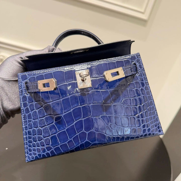 Hermès Mini Kelly 20 Niloticus Crocodile Bleu Saphir Palladium Hardware