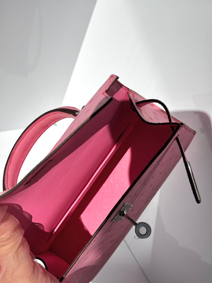 Hermes Mini Sellier Bubblegum Ostrich Kelly 20